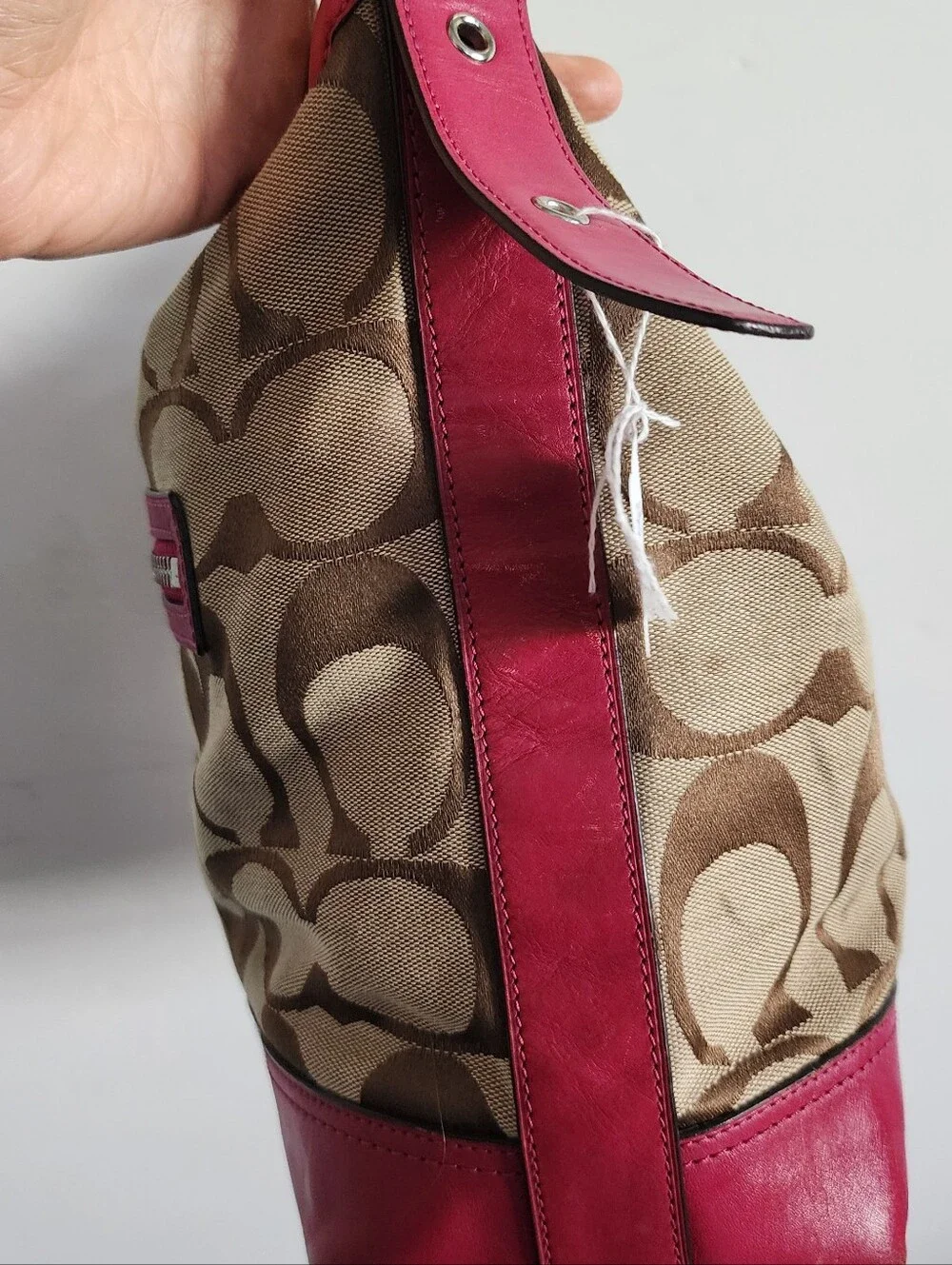 COACH Signature Canvas and Berry Leather Hobo Bag